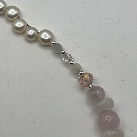 ROSE QUARTZ, MOONSTONE, MORGANITE, PINK AB CRYSTAL, AND STERLING NECKLACE 17” - Picture 12 of 15